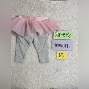 NWOT Infant Carter's Light Gray Leggings with Pink Tulle Skirt, Newborn